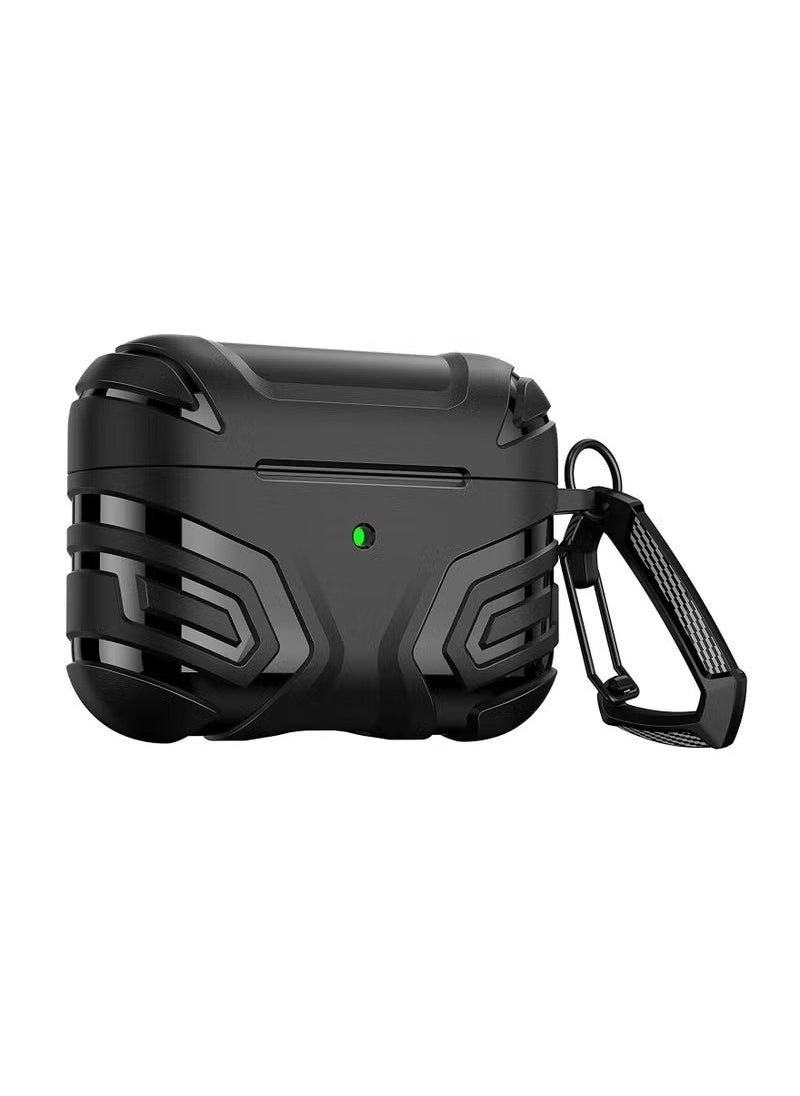Generic - Vanguard Armor Series Full-Body Hard Shell Protective Cover Case for AirPods Pro 2nd generation 2022 with Keychain Front LED Visible (Black) - Image 1