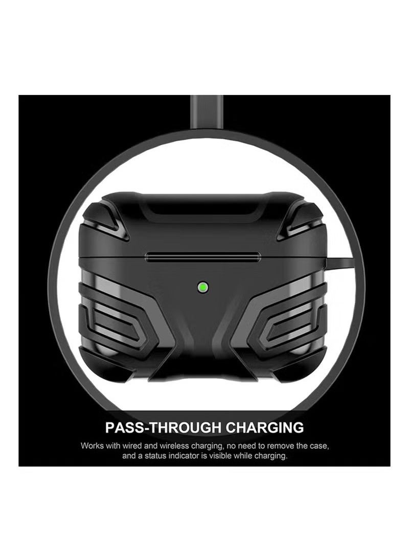 Generic - Vanguard Armor Series Full-Body Hard Shell Protective Cover Case for AirPods Pro 2nd generation 2022 with Keychain Front LED Visible (Black) - Image 1