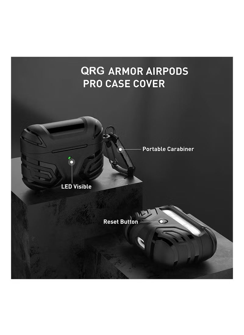 Generic - Vanguard Armor Series Full-Body Hard Shell Protective Cover Case for AirPods Pro 2nd generation 2022 with Keychain Front LED Visible (Black) - Image 1