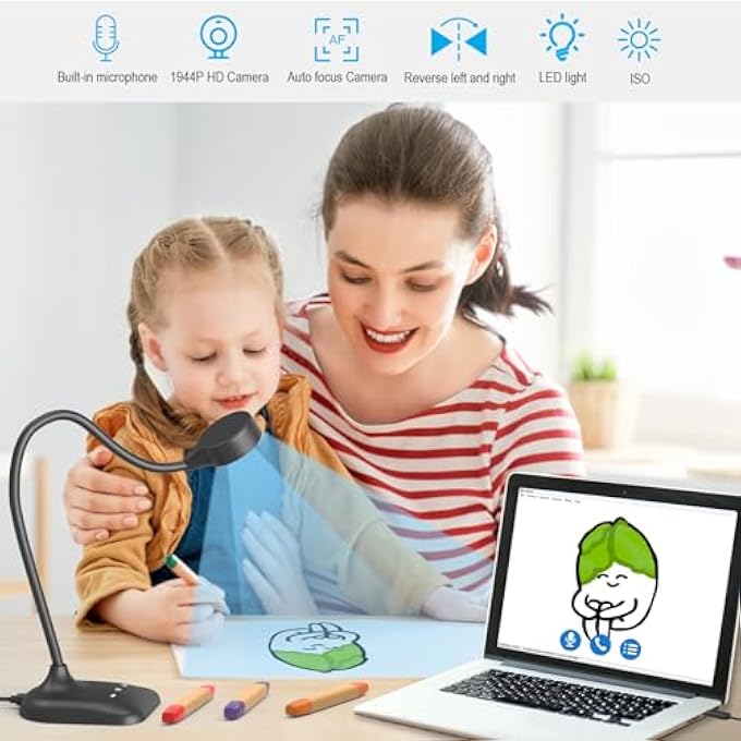 rayihni VISUALISER FOR TEACHING, USB DOCUMENT CAMERA, PC VIEWERS FOR CLASSROOM WITH LED LIGHT, AUTO FOCUS, IMAGE INVERT, FOLD, FOR MAC OS, WINDOWS, CHROMEBOOK, FOR DISTANCE LEARNING, DRAW ONLINE - Image 2