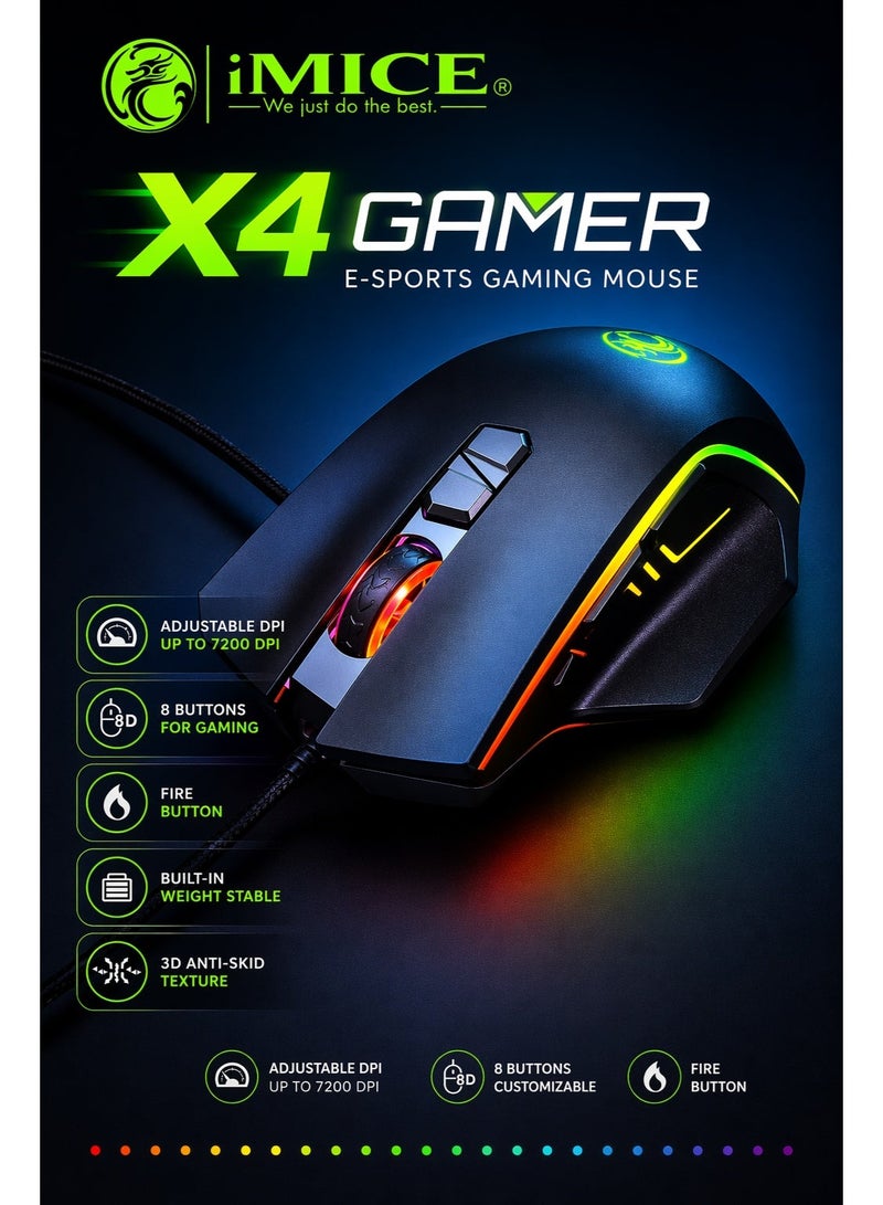 IMICE X4 Gaming Mouse – RGB Wired Ergonomic Gaming Mouse with Adjustable DPI for PC & Laptop - Image 2