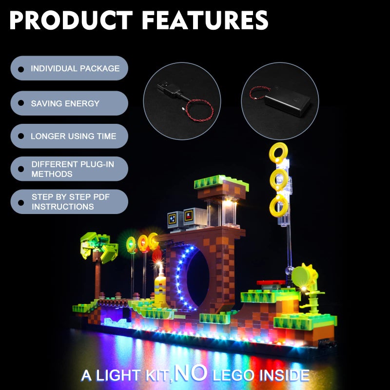 BrickBling LED Lighting Kit Compatible with Lego Sonic Green Hill Zone (NO Model), Lights Compatible with Lego 21331 Play Set, Creative DIY Light Set Compatible with Lego Hedgehog New 2022 - Image 4