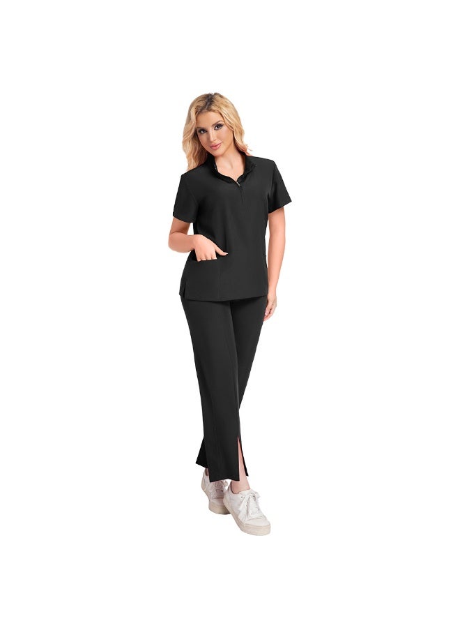 Loquat Womens Medical Scrubs Set Medical Uniform Set Black - Image 1