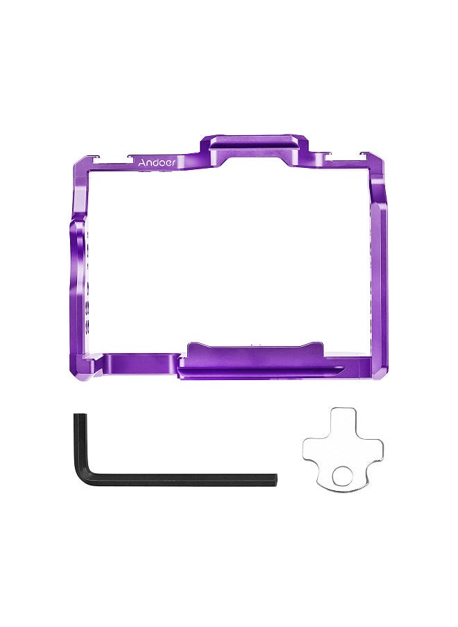 Camera Cage Aluminum Alloy Video Cage with Dual Cold Shoe Mounts Numerous 1/4 Inch Threads Replacement for Sony A7IV/ A7III/ A7II/ A7R III/ A7R II/ A7S II