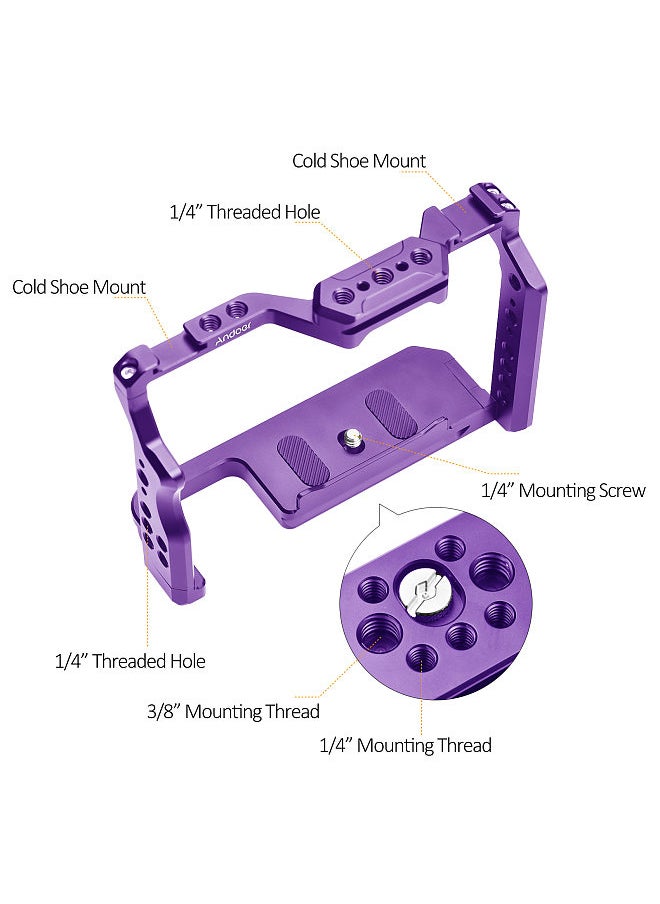 Camera Cage Aluminum Alloy Video Cage with Dual Cold Shoe Mounts Numerous 1/4 Inch Threads Replacement for Sony A7IV/ A7III/ A7II/ A7R III/ A7R II/ A7S II