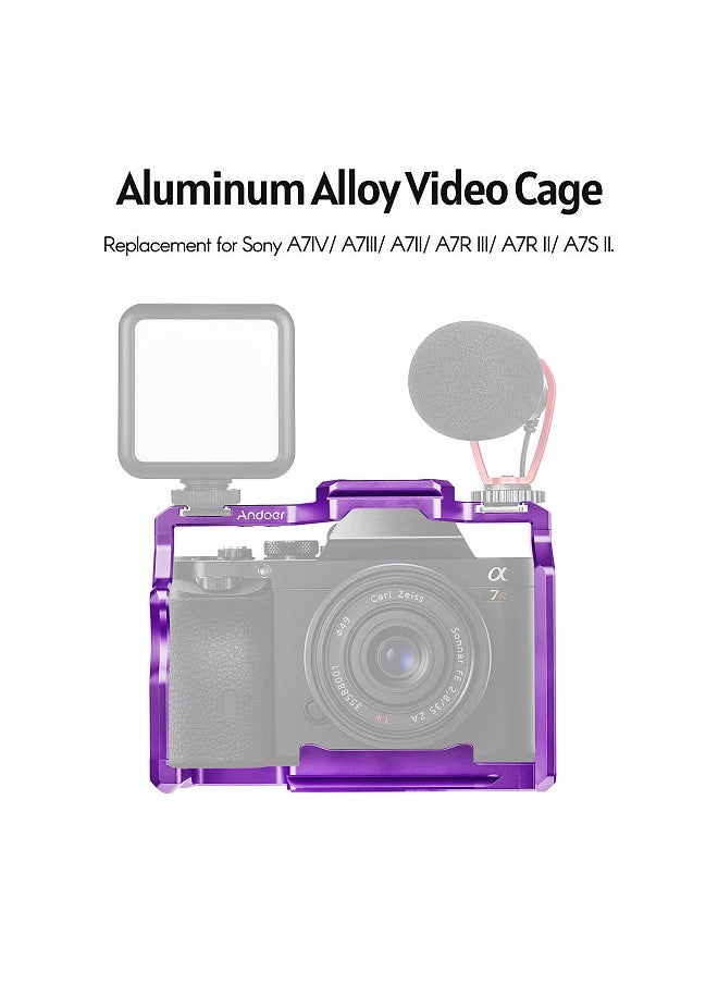 Camera Cage Aluminum Alloy Video Cage with Dual Cold Shoe Mounts Numerous 1/4 Inch Threads Replacement for Sony A7IV/ A7III/ A7II/ A7R III/ A7R II/ A7S II