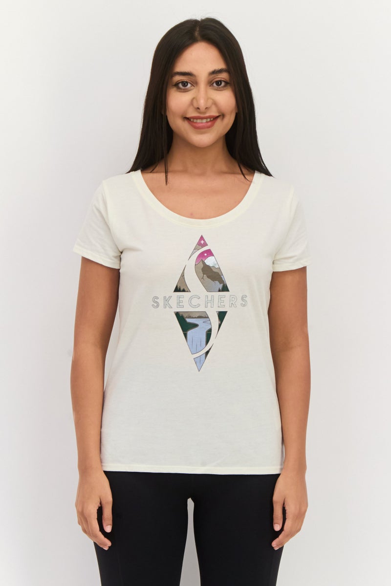 SKECHERS Women Sportswear Fit Outdoor T-Shirt, Off White - Image 1
