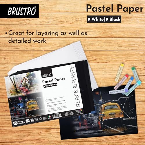 Brustro Artist Pastel Paper, A5, 160 GSM, Set of 18 Sheets (9 White + 9 Black)| Ideal for Pastels, Colour Pencils, Graphite, Charcoal, Gouache, Ink and Dry Techniques - Image 5