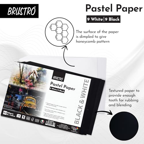 Brustro Artist Pastel Paper, A5, 160 GSM, Set of 18 Sheets (9 White + 9 Black)| Ideal for Pastels, Colour Pencils, Graphite, Charcoal, Gouache, Ink and Dry Techniques - Image 4