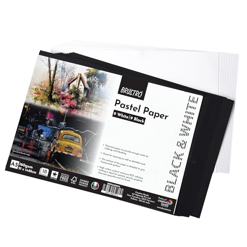 Brustro Artist Pastel Paper, A5, 160 GSM, Set of 18 Sheets (9 White + 9 Black)| Ideal for Pastels, Colour Pencils, Graphite, Charcoal, Gouache, Ink and Dry Techniques - Image 2