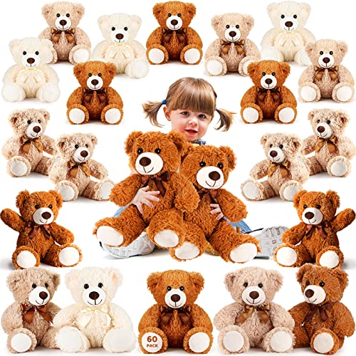 Sosation 60 Pcs 14 Inches Bear Bulk Stuffed Animals Plush Bear Cute Toys Soft Plush Dolls for Girlfriend Baby Shower Gender Reveal Graduation Wedding Birthday Party Bedroom Favors - Image 1