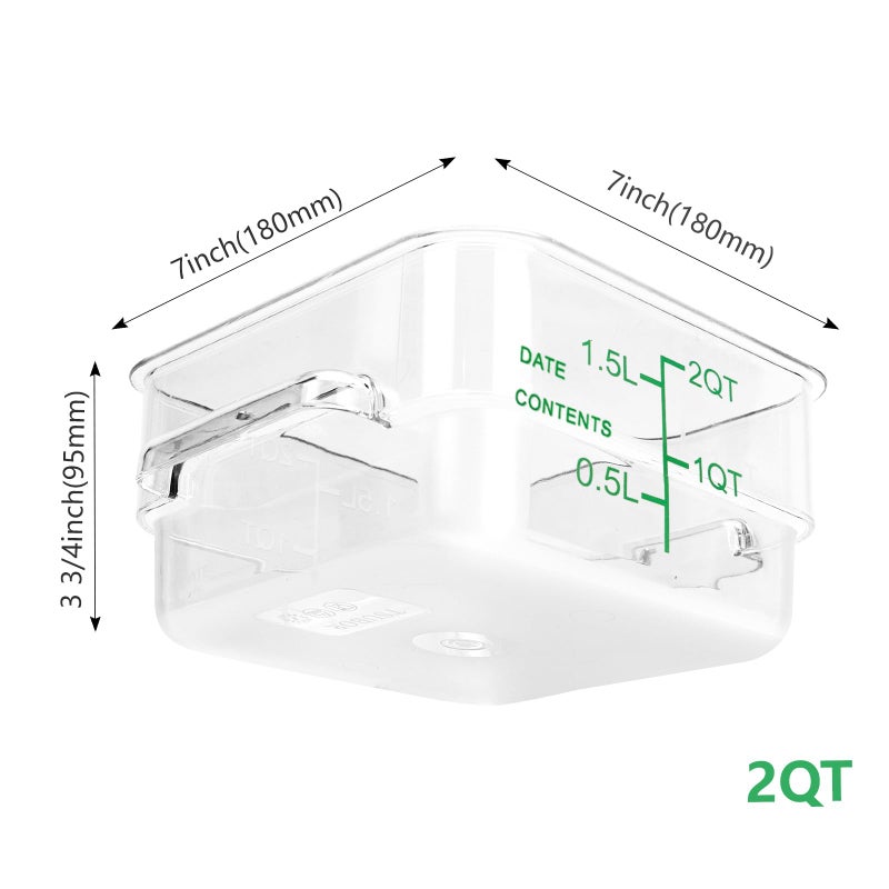 TSUBOR 4 Pack Food Storage Containers with Green Lids, 2.0 Qt - Square, Clear, Polycarbonate, for Restaurant Commercial Kitchen and Home party - Image 2