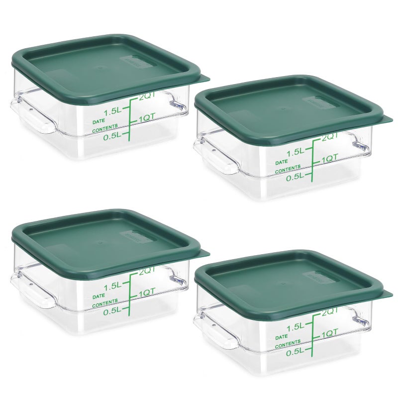 TSUBOR 4 Pack Food Storage Containers with Green Lids, 2.0 Qt - Square, Clear, Polycarbonate, for Restaurant Commercial Kitchen and Home party - Image 1