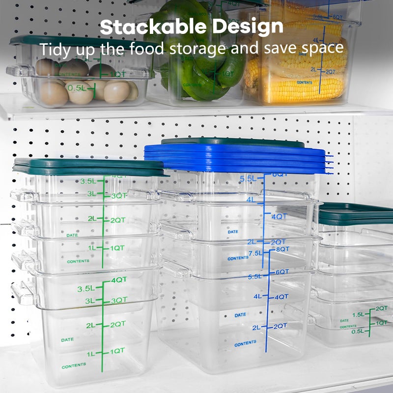 TSUBOR 4 Pack Food Storage Containers with Green Lids, 2.0 Qt - Square, Clear, Polycarbonate, for Restaurant Commercial Kitchen and Home party - Image 4