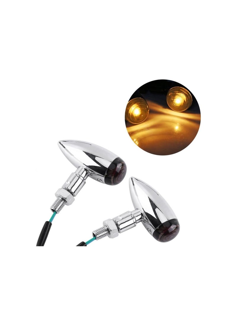 Generic - Motorcycle Indicators, 2pcs Motorcycle Bullet Amber LED Turn Signals Indicator Lighting Lamp Silver - Image 1