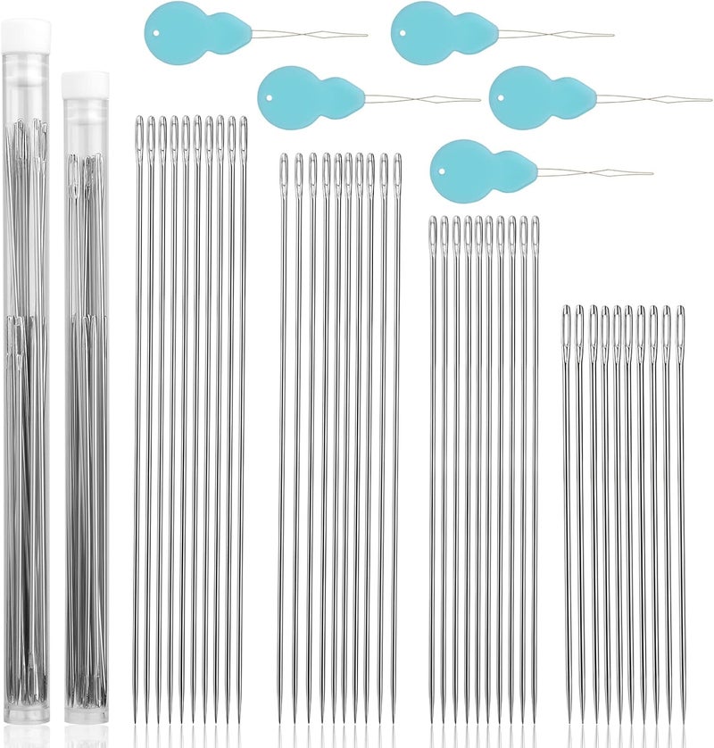 JUPEAN 40 Pcs Long Sewing Needles, 4 Size Large Eye Stitching Needles, Quilting Making with Threaders & Storage Tubes for Quilting Weaving Darning - Image 1