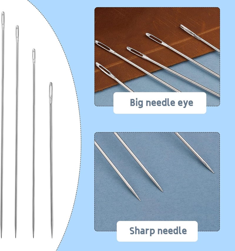 JUPEAN 40 Pcs Long Sewing Needles, 4 Size Large Eye Stitching Needles, Quilting Making with Threaders & Storage Tubes for Quilting Weaving Darning - Image 3