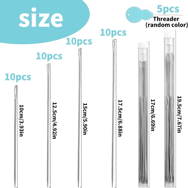 JUPEAN 40 Pcs Long Sewing Needles, 4 Size Large Eye Stitching Needles, Quilting Making with Threaders & Storage Tubes for Quilting Weaving Darning - Image 2