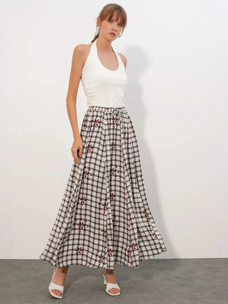 Big Dart Multicolor BDART High-Waist Plaid Maxi Skirt for Women | Best Price UAE