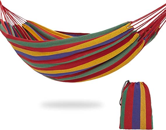 Besillia Besillia Hammock Outdoor Cotton Load Capacity up to 120 kg 1 Person Large for Garden Travel Patio Backpack Hiking 1 Person Red  - Image 1