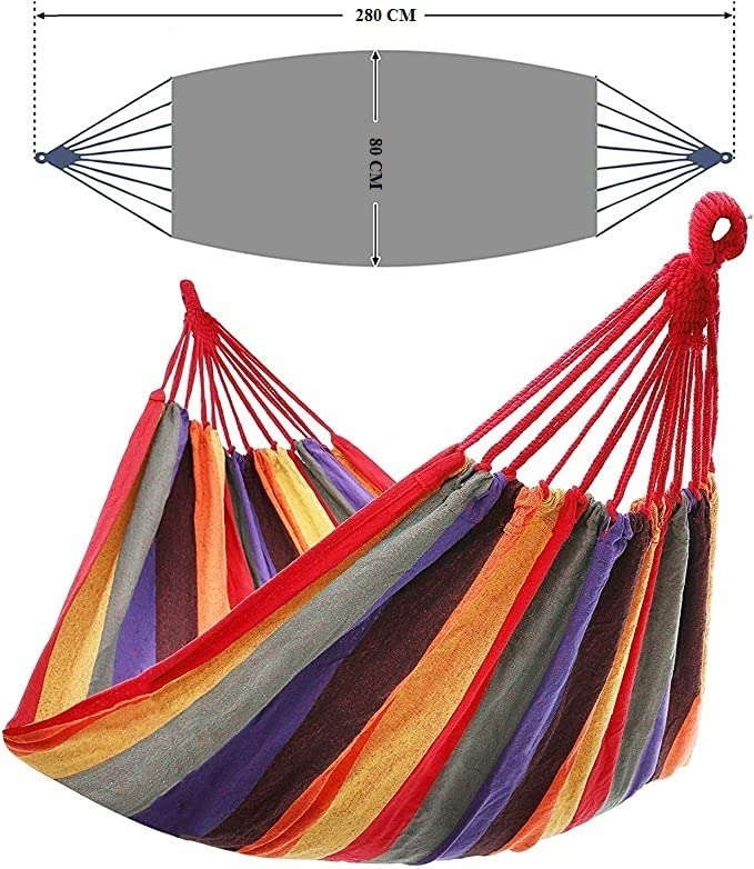 Besillia Besillia Hammock Outdoor Cotton Load Capacity up to 120 kg 1 Person Large for Garden Travel Patio Backpack Hiking 1 Person Red  - Image 2