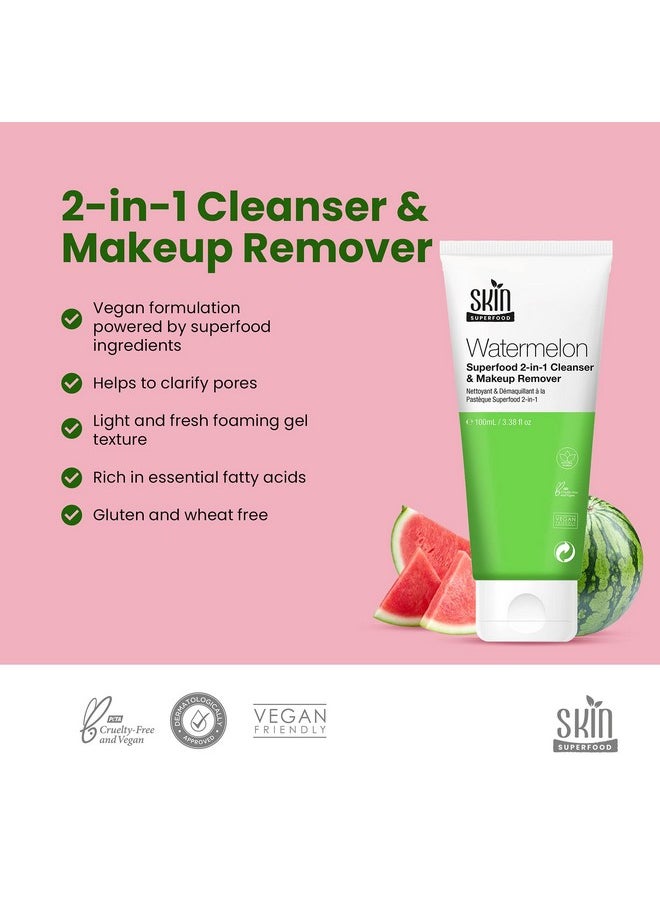 SKIN SUPERFOOD - 2In1 Watermelon Cleanser & Makeup Remover. Natural & Vegan 3.38 Fl Oz - Image 1