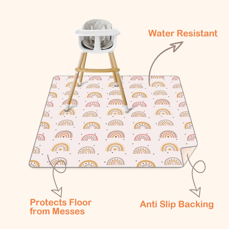 CLYMENE Splat Mat for Under High Chair | 51x51 Inch Anti-Slip Baby Splash Mat | Waterproof & Washable Spill Mat for Highchair Floor and Infant Play (Boho Rainbow) - Image 2