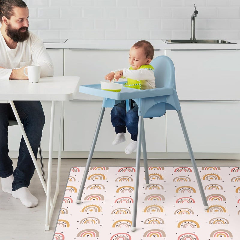 CLYMENE Splat Mat for Under High Chair | 51x51 Inch Anti-Slip Baby Splash Mat | Waterproof & Washable Spill Mat for Highchair Floor and Infant Play (Boho Rainbow) - Image 3
