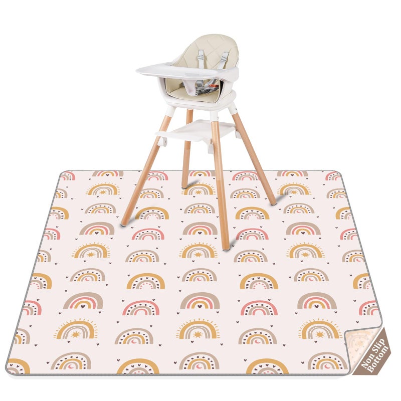 CLYMENE Splat Mat for Under High Chair | 51x51 Inch Anti-Slip Baby Splash Mat | Waterproof & Washable Spill Mat for Highchair Floor and Infant Play (Boho Rainbow) - Image 1