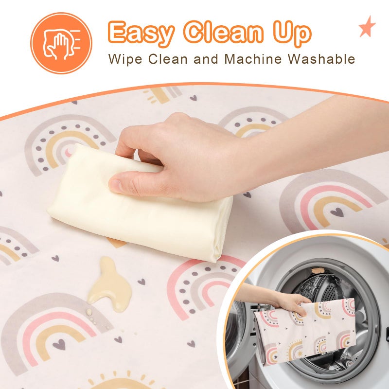 CLYMENE Splat Mat for Under High Chair | 51x51 Inch Anti-Slip Baby Splash Mat | Waterproof & Washable Spill Mat for Highchair Floor and Infant Play (Boho Rainbow) - Image 5