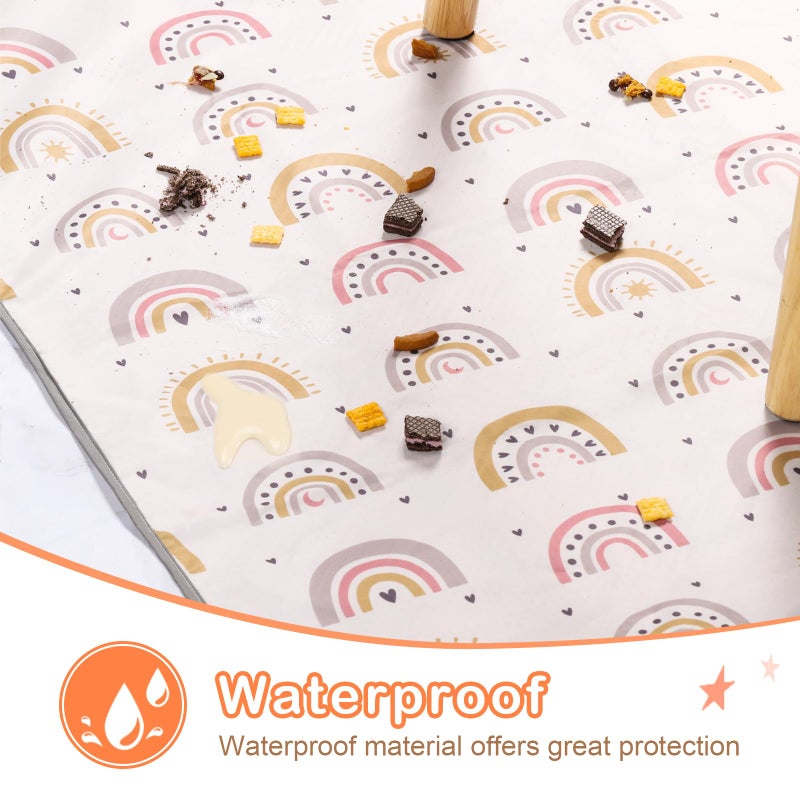 CLYMENE Splat Mat for Under High Chair | 51x51 Inch Anti-Slip Baby Splash Mat | Waterproof & Washable Spill Mat for Highchair Floor and Infant Play (Boho Rainbow) - Image 4