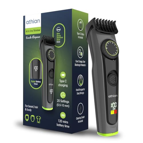 athian Unisex All-In-One Hair Trimmer, 20 Length Settings, Cordless Body Groomer With Prowheel, 120 Min Runtime, Stainless Steel S400 Blade - Image 1