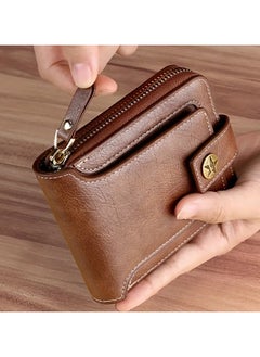 NIBEMINENT Men's Fashionable Tree Pattern Zipper Buckle, PU Credit Card Card Holder, Small Zipper Coin Storage Zipper Button Closure Business Wallet  - Image 1
