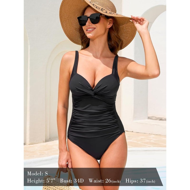 Women's sweetheart neck one-piece swimsuit for beach wear, nylon-spandex blend, navy blue, tummy control and molded support cups - Image 4
