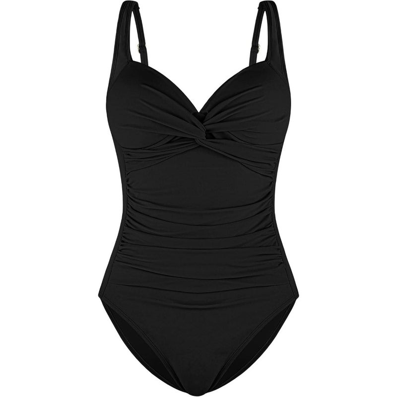 Women's sweetheart neck one-piece swimsuit for beach wear, nylon-spandex blend, navy blue, tummy control and molded support cups - Image 1