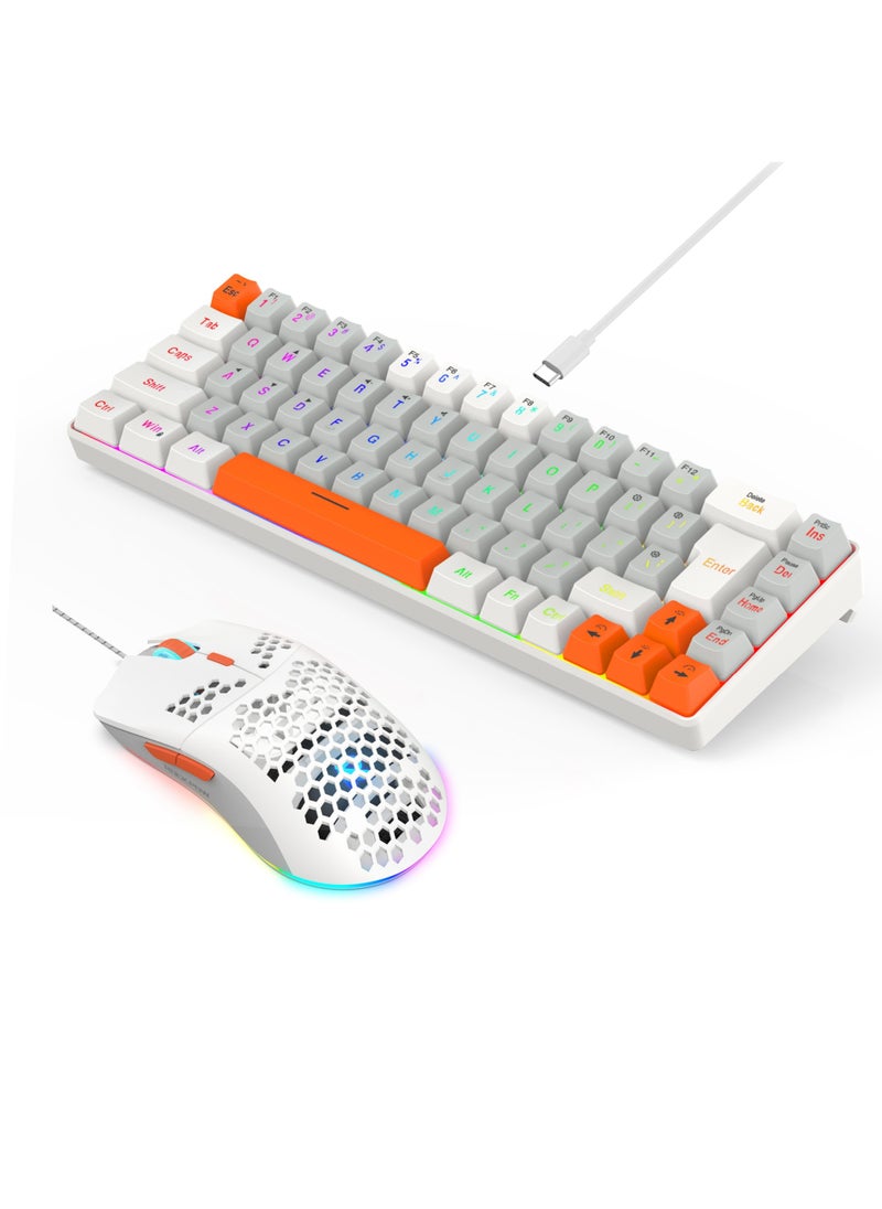 روك بو - 60٪ لوحة مفاتيح الألعاب السلكية ماوس كومبو RGB ماوس الألعاب مريح خفيف الوزن 8000DPI مستشعر بصري 68 مفتاحا RGB بإضاءة خلفية لوحة مفاتيح ألعاب صغيرة مدمجة للغاية مقاومة للماء للكمبيوتر الشخصي ألعاب الكمبيوتر - Image 1