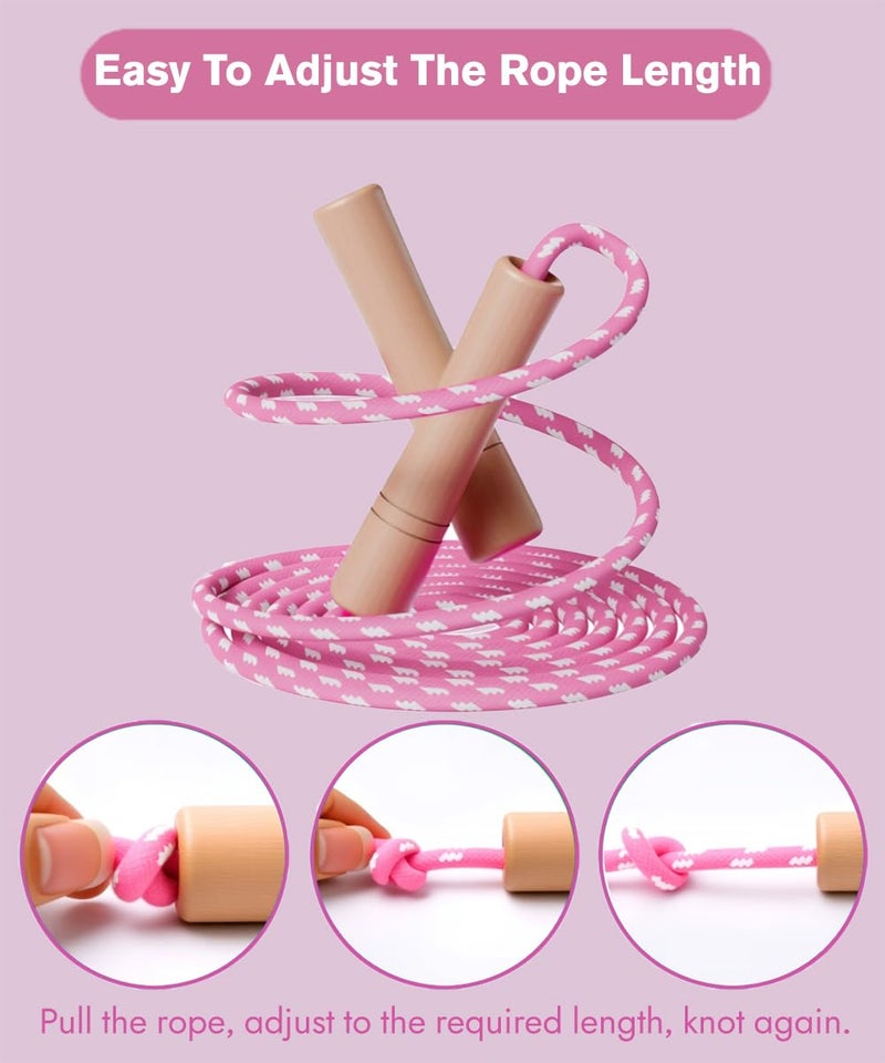 Homello Jump Rope for Kids - Wooden Handle - Adjustable Cotton Braided Fitness Skipping Rope for Toddler Fitness Workout Exercise Outdoor Activity - Image 4