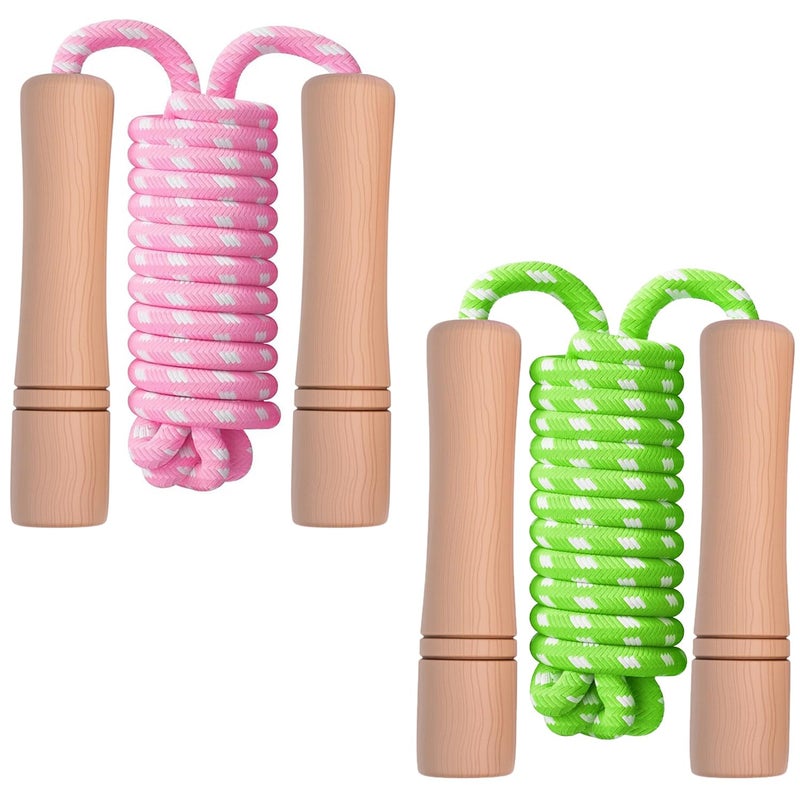 Homello Jump Rope for Kids - Wooden Handle - Adjustable Cotton Braided Fitness Skipping Rope for Toddler Fitness Workout Exercise Outdoor Activity - Image 1