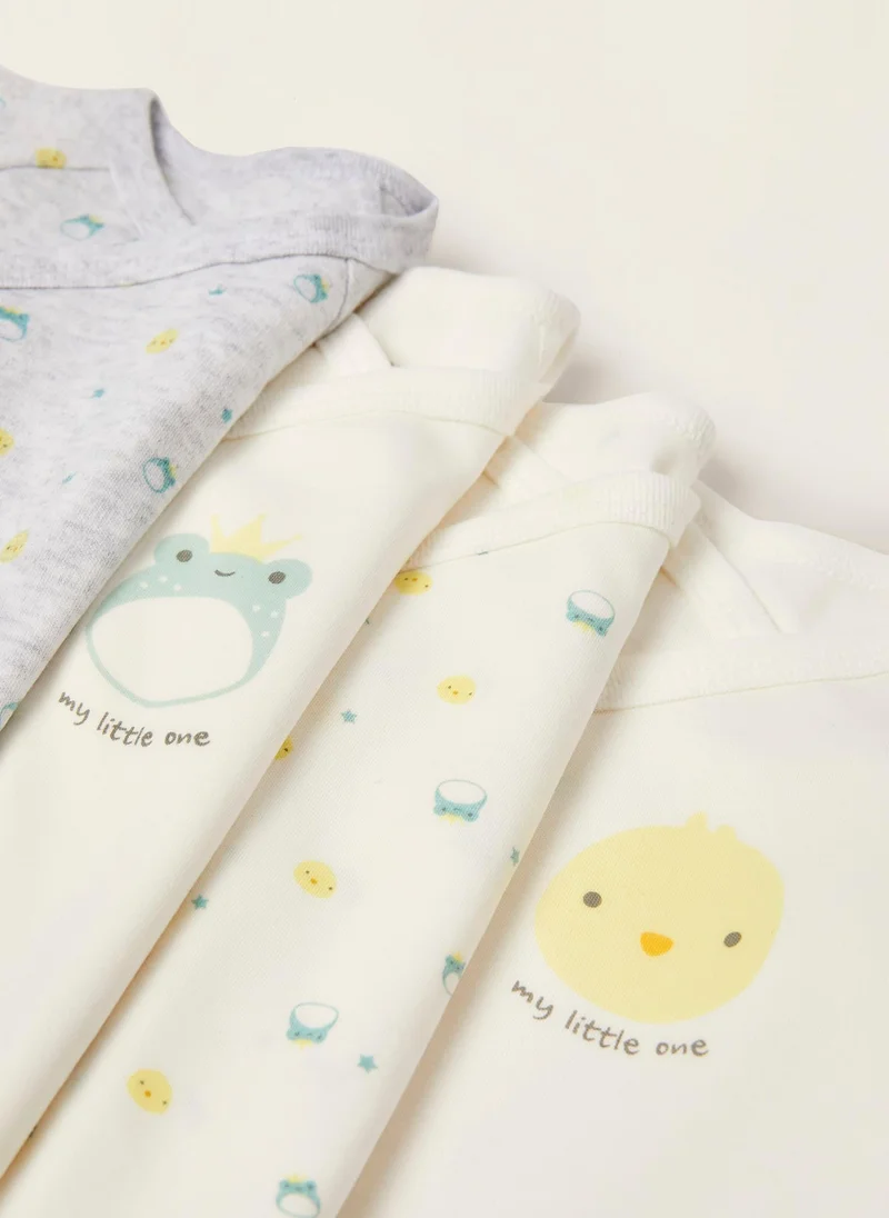 زيبي 4-Pack Cotton Bodysuits for Babies 'Frogs & Chicks', White/Grey