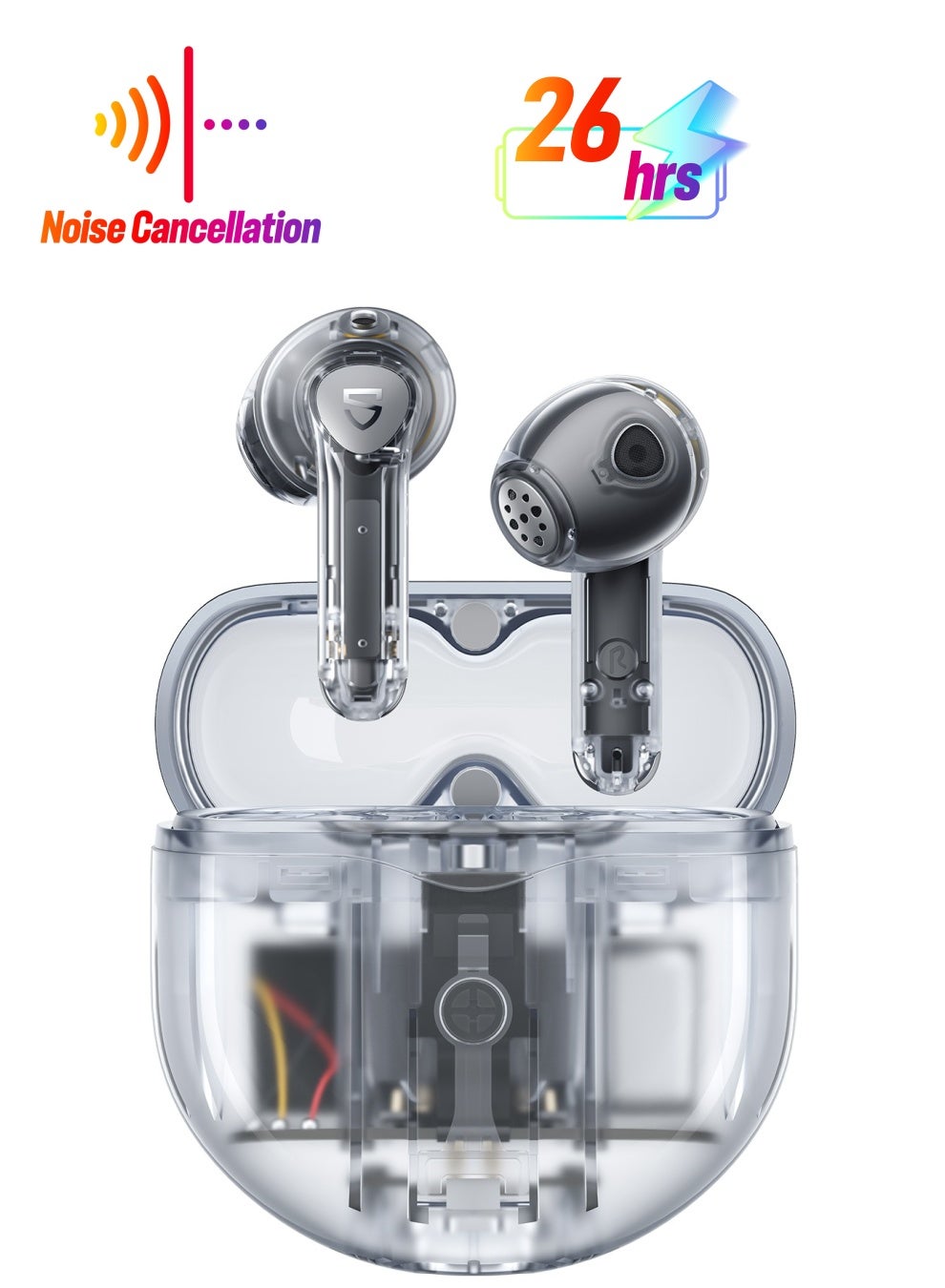 Air4 Wireless Earbuds with Adaptive Active Noise Cancellation, Earphones Bluetooth 5.3, Qualcomm QCC3071 aptX Lossless, 6 Mics for AI-Enhanced Calls, 26 Hours Battery, APP Control Transparent White