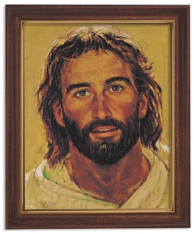 JESUS CHRIST FRAMED PORTRAIT PRINT 13 INCH WOOD TONE FINISH FRAME