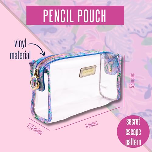 Lilly Pulitzer Clear Zipper Pouch, Cute Pencil Case for Adults, Travel Toiletry Bag, Small Pouch Bag for Supplies, Makeup or Toiletries (Secret Escape)… - Image 3