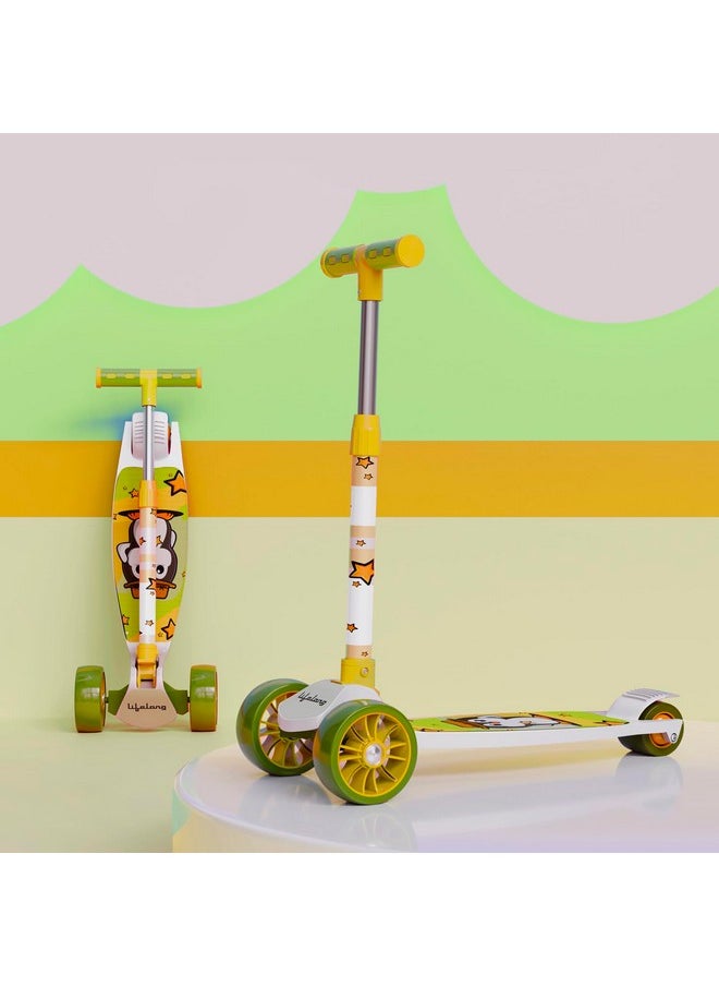 Lifelong Lifelong Scooter for Kids 3+ Years - Foldable Kids Scooter with PVC Wheels & Adjustable Height - Kick Scooter Capacity 50kg 3+ Year Old boy & Girl - Skate Scooter (LLKS16) White & Green  - Image 1