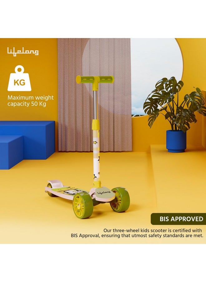 Lifelong Lifelong Scooter for Kids 3+ Years - Foldable Kids Scooter with PVC Wheels & Adjustable Height - Kick Scooter Capacity 50kg 3+ Year Old boy & Girl - Skate Scooter (LLKS16) White & Green  - Image 3