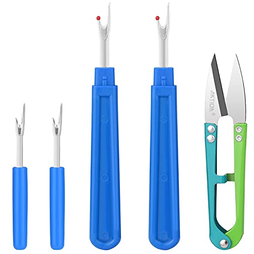 CampTek Seam Ripper and Thread Remover Kit,2 Big and 2 Small Sewing Stitch Cutter,1 Unpicker and 1 Sewing Trimming Scissor Nipper Tool for Thread Remove(Blue) - Image 2