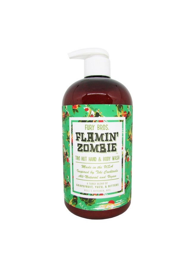 Fury Bros. Tiki Hut Hand & Body Wash Flamin’ Zombie A Tangy Blend Of Grapefruit Yuzu And Bitters. Hangover Not Included. Green Print. 16 Oz  - Image 1