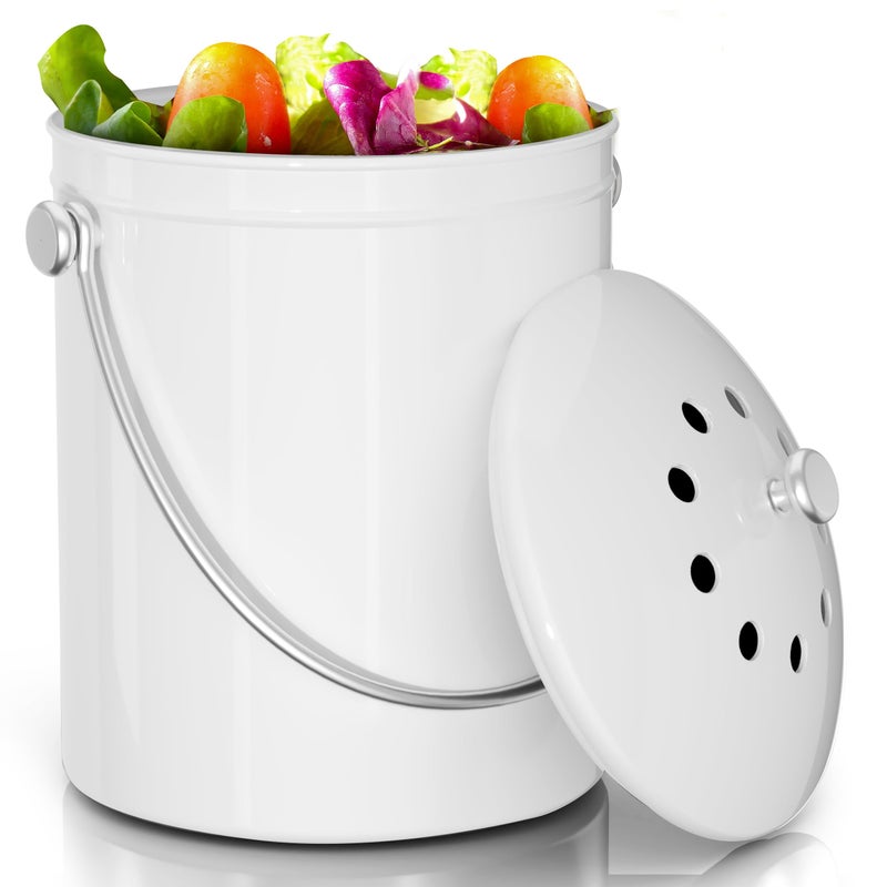 Utopia Kitchen Compost Bin for Kitchen Countertop 13 Gallon Compost Bucket for Kitchen with Lid Includes 1 Spare Charcoal Filter White