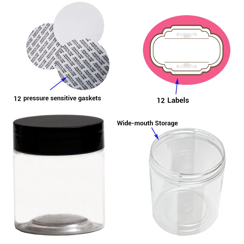 hodooly 8 oz Plastic Containers with Lids and 4oz Small Containers (Set of 12) Plastic Jars with Lids Cosmetic Jar for Body Butter, Bath Salt, Slime and Beauty Product - Image 3