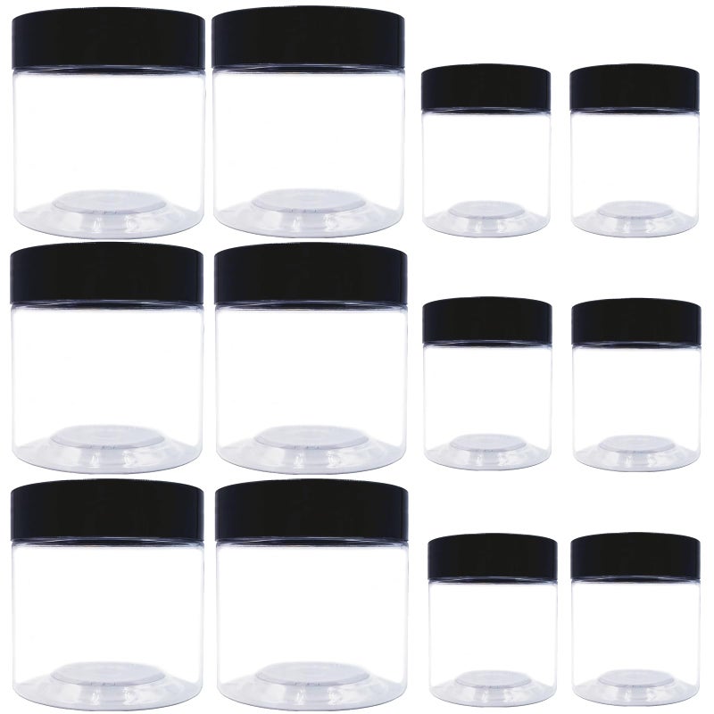 hodooly 8 oz Plastic Containers with Lids and 4oz Small Containers (Set of 12) Plastic Jars with Lids Cosmetic Jar for Body Butter, Bath Salt, Slime and Beauty Product - Image 1