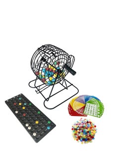 MIXDE Complete Bingo Game Set with 6 Inch Bingo Cage,75 Colored Balls,50 Bingo Cards,and 300 6 Color Mix Bingo Chips with a Bag,Bingo Game Family Board Game Ideal for Large Groups  - Image 1